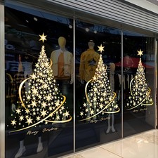 Gold Christmas Xmas Tree Art Decals Snowfake Window Sticker Wall Home Shop Decor