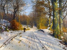 WINTER LANDSCAPE by P. Monsted snow forest Tile Mural Backsplash Marble Ceramic