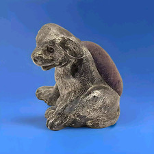 Antique White Metal Pewter? Sitting Dog Pin Cushion