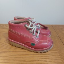 Kickers Pink Kids Mid Boots Leather Lace Up Size UK Kids 10. EU28. Smart Casual 