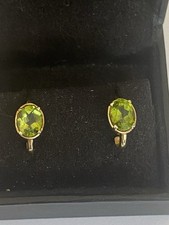 Yellow Gold Gilded Sterling Silver Peridot Set C Shape Stud Earrings 