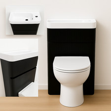 Black Fluted 500mm Toilet & Basin Unit Space Saving WC Combination