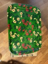 Vintage Fibreglass Green Patterned Floral Serving Tray – Retro! –