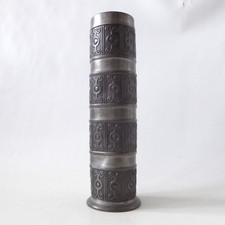 Norway Haugrud 505 pewter cylinder vase, vintage 1960s Norwegian metal - wonky