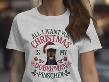 Xmas T Shirt Christmas TShirt Dobermand Pinscher Dog Xmas Tee Holiday Festive