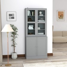 Modern Bookcase Display Storage Unit w/ Doors Adjustable Shelves for Home