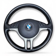 BMW 3 Series E46 Multifunction Leather Steering Wheel with Silver Trim 