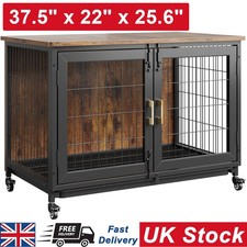 Dog Crate Kennel Cage 37.5 Inch Wooden Crates Indoor Kennels with Wheels & Tray