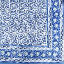 Indian Block Printed Blue Floral Jaal Table Cloths Rectangular 100% Cotton