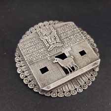 VTG Peruvian Pendant Brooch Old Silver Peru Inca God Lama Temple Trombone Clasp