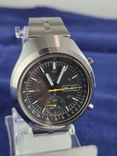 Seiko HELMET 6139-7109 Automatic Chronograph Men's Watch Vintage Black Dial