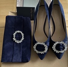 Phase Eight UK 6 Party Shoes Blue Suede with Matching  Clutch Bag 