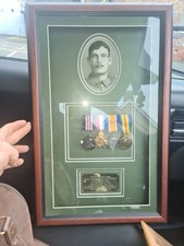 Ww1 War Medal Collection Framed Including Military Medal For Bravery