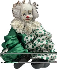Vtg Porcelain Clown Doll Green