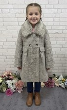Girls classic double breasted coat Tweed Furry Collar wool 7 yo John Lewis brown