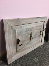 3 Vintage Coat Hooks on Solid Pine Cupboard Door Dry Paint Effect Coat Rack