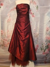 Goya London Strapless Burgundy Satin Evening Dress Size 14 Formal Prom Gown