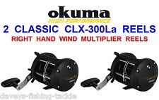 2 NEW OKUMA CLASSIC CLX 300La MULTIPLIER REELS SEA FISHING UPTIDE BOAT TROLLING