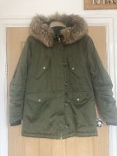 Size 8 TOPSHOP Khaki Fur Trimmed Hooded Parka Jacket 