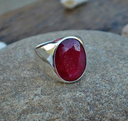 Natural ruby men ring 925 - natural, men's