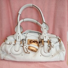 Chloe Paddington Padlock Cadena Hand Bag Boston Bag Shoulder Bag White Auth 39cm