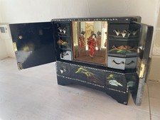 Antique 19thC Japanese Hand Painted Jewellery Oriental Wood Meiji Music Cabinet