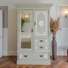 French Empire Green & White Wardrobe With Mirror - HOUSE CLEARANCE! 