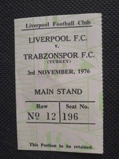Liverpool v Trabzonspor 1976 European Cup 03/11/ 1976 Ticket