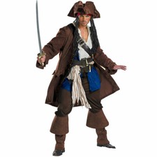 Mens Pirates Of The Caribbean Captain Jack Sparrow Fancy Dress Costume Deluxe