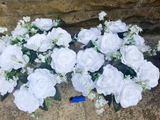 Pair of artificial WHITE roses & gypsophila large flower&vases Decorations