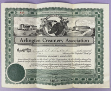1943 Arlington Creamery Association $10 US Share Stock Certificate Dairy Cattle