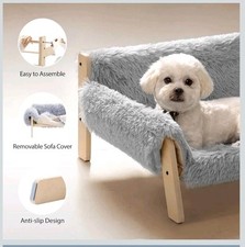 MEWOOFUN Large Cat Bed Sturdy Wooden Leg Raised Cat Sofa Bed Kitten Bed 