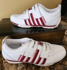 VTG K-SWISS Womens Shoes 10 Leather Tennis Sneaker Red White Striped Straps RARE