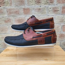 Barbour Capstan Boat Shoes Mens UK 14 Brown Blue Leather Deck Loafers