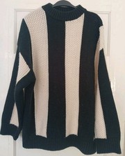 TOPSHOP White & Cream Vertical Stripe Thick Wool Blend Oversized Jumper Sz Small