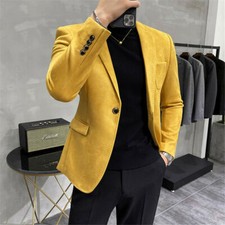 Men Formal Suede Blazer Jacket Business Casual Button Slim Fit Suit Coat Tops  .