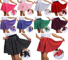 SHORT POLKA DOT SKIRT & SCARF ADULT ROCK AND ROLL 1950'S FANCY DRESS COSTUME