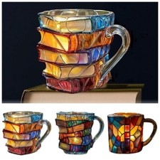 Painted Book Mug Handmade Colored Glass Book Coffee Mug Novelty Colorful UK