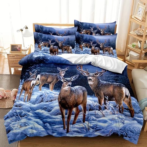 Deer snowy forest duvet quilt - forest,