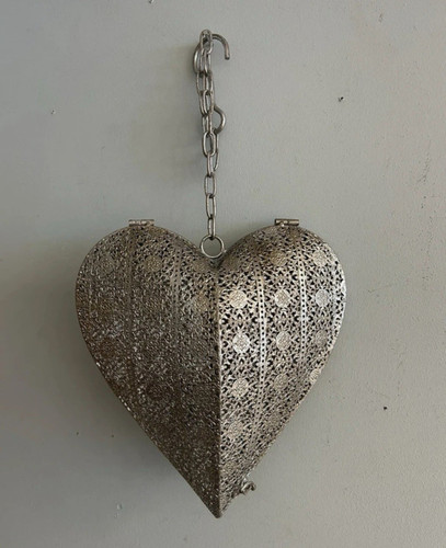 Hanging silver metal heart tea - hanging,
