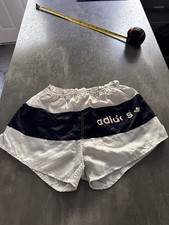 adidas shiny nylon sprinter shorts vintage White Blue S/M Retro Football Running