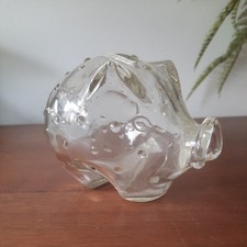 Vintage Holmegaard Art Glass Piggy Pig Bank- Clear Glass - Hob Nail - Jacob Bang