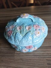 Vintage 50s blue Melba Ware Lidded Bowl, Trinket Dish, H. A. Wain & Sons