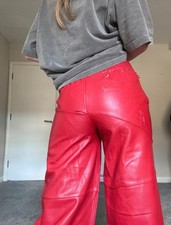 I Am Gia Red Leather Pants Trousers Size Small Wide Leg High Waist Festival