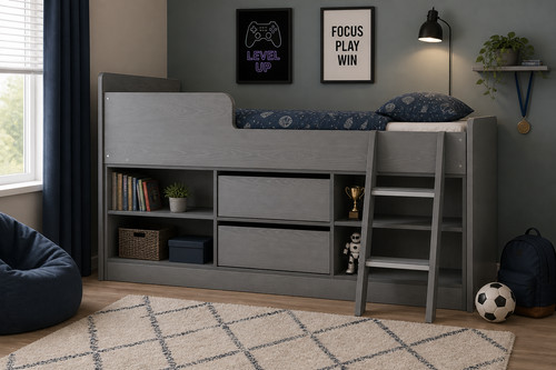 Grey low sleeper bed 3ft - low,