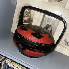 Chinese Peranakan Lacquered Wedding Basket Vintage Hand Painted Black Red Bamboo