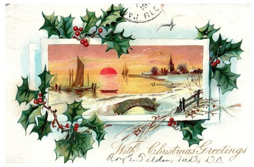 1906 christmas greetings holly - christmas,