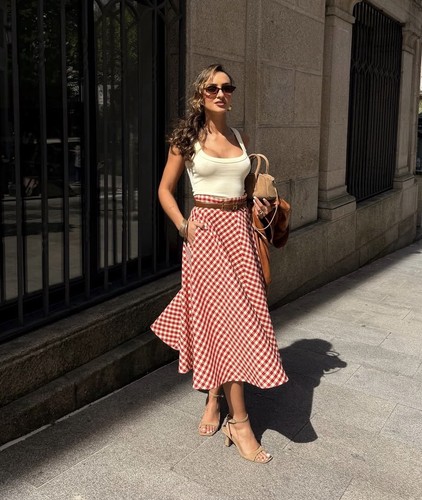 Zara gingham midi skirt - skirt, m
