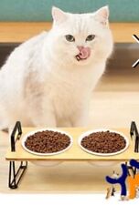 2x Ceramic & Bamboo Tilted Cat / Small Dog Food /water Bowls