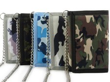 RED X Mens Camouflage Canvas Tri-Fold Wallet with Chain & Clip